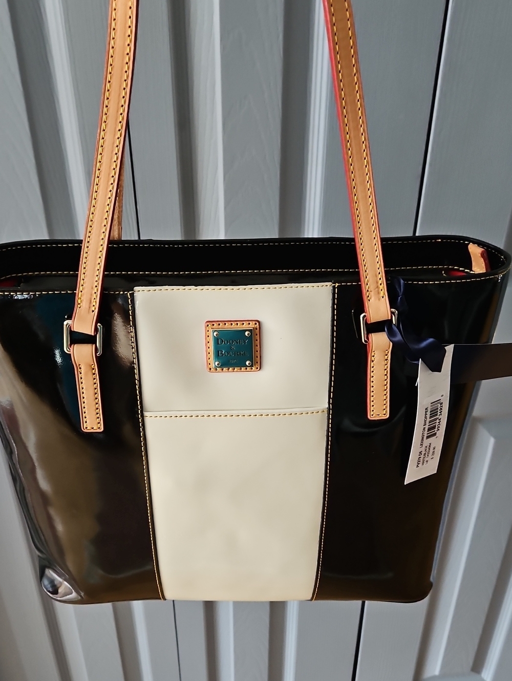 Dooney & Bourke Black & (Off) White Patent Leather Lexington Shopper - Picture 15 of 16
